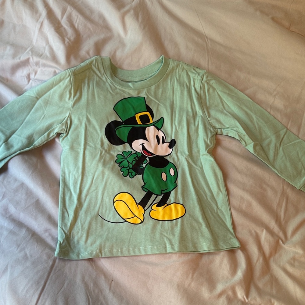 Disney Green Long Sleeve Tee with Mickey Mouse